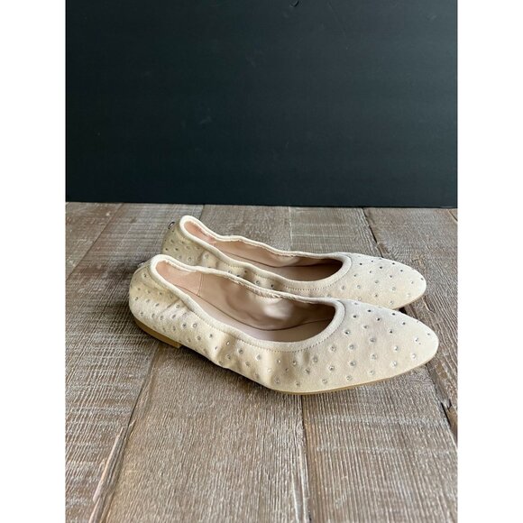 Stuart Weitzman Bling Embellished Suede Ballet Flats Beige Size 8 - Picture 2 of 9